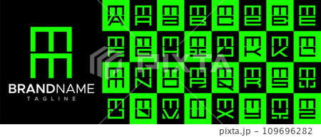 Simple square letter M MM logo design set 109696282
