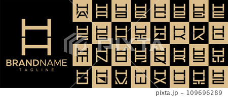 Simple square letter H HH logo design set 109696289