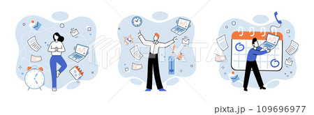 Busy employee vector illustration. The busy employee was always in hurry to meet deadlines The busy employee metaphor captures constant motion and dedication required in certain occupations 109696977