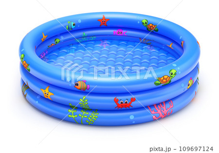 Round kid inflatable pool on white background - 3D illustration Round kid inflatable pool on white background - 3D illustration 109697124