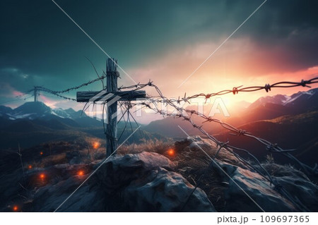 Cross jesus christ. God sunrise sky. Generate Ai 109697365