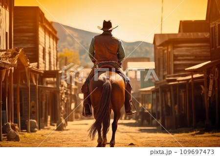 Cowboy on horse wild west. Man america. Generate Ai Cowboy on horse wild west. Man america. Generate Ai 109697473