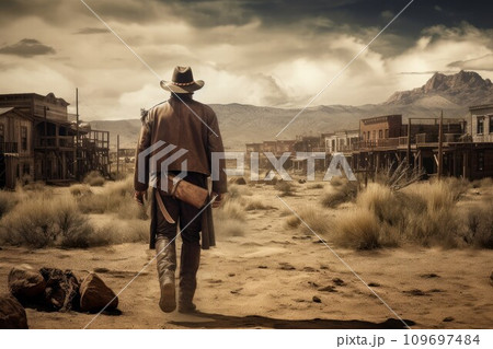 Cowboy wild west desert. Western ranch. Generate Ai 109697484