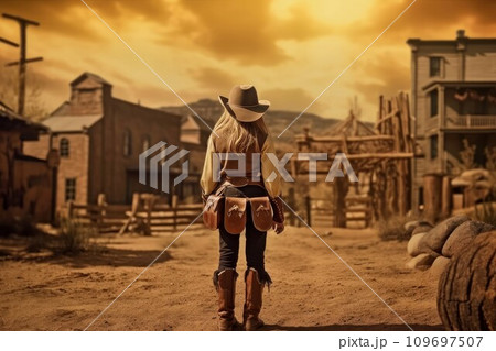Cowboy saloon wild west. Movie travel. Generate Ai 109697507