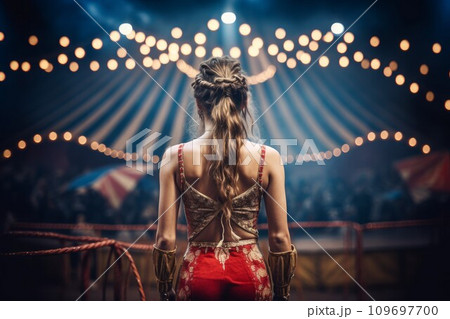 Circus tent arena performer cute woman. Poster history. Generate Ai Circus tent arena performer cute woman. Poster history. Generate Ai 109697700