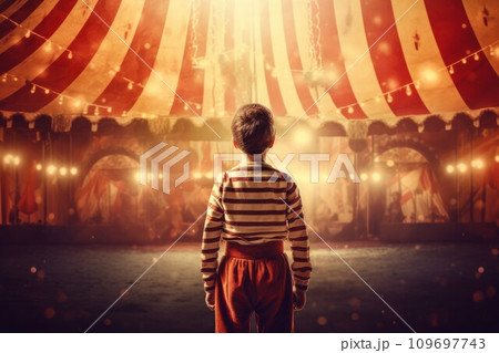 Circus tent arena performer child boy. Rope striped. Generate Ai 109697743