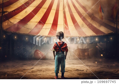 Circus tent arena performer child. Red show. Generate Ai Circus tent arena performer child. Red show. Generate Ai 109697745