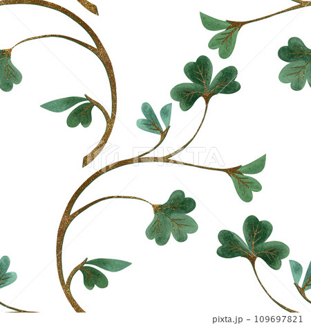 Seamless pattern with symbols of Ireland. Wrapping paper for St. Patrick's Day. Watercolor in vintage style on a white background. Seamless pattern with symbols of Ireland. Wrapping paper for St. Patrick's Day. Watercolor in vintage style on a white background. 109697821