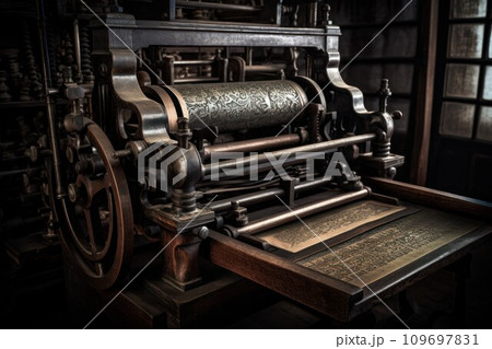 Book press machine. Old metal letter. Generate Ai Book press machine. Old metal letter. Generate Ai 109697831