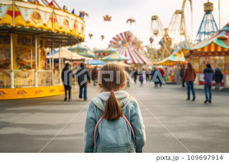 Child summer fun amusement park. Round family. Generate Ai 109697914