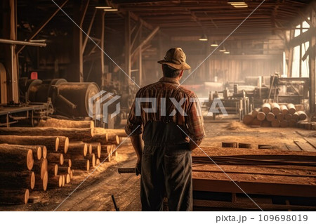 Carpenter man sawmill. Wood cabinet worker. Generate Ai 109698019