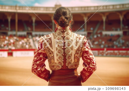 Bullfighter woman matador bull. Brave death. Generate Ai 109698143