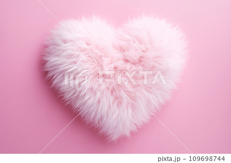 A fluffy pink fur heart shape with a soft texture on cotton candy minimal background. Generative AI 109698744