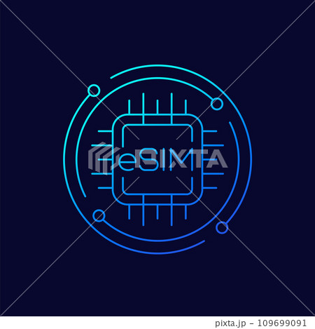 eSIM card icon, linear design eSIM card icon, linear design 109699091