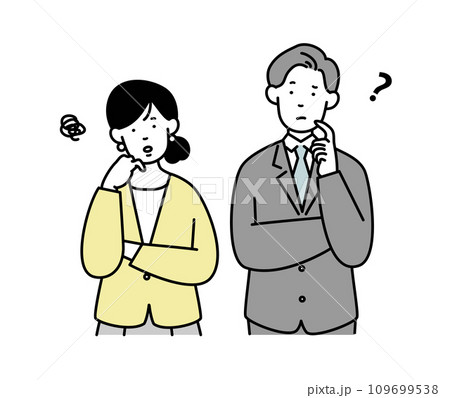 考え事をする男女のビジネスパーソンのイラスト素材 考え事をする男女のビジネスパーソンのイラスト素材 109699538