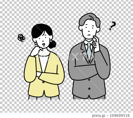 考え事をする男女のビジネスパーソンのイラスト素材 考え事をする男女のビジネスパーソンのイラスト素材 109699538
