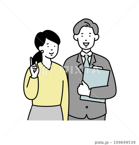 笑顔で案内をする男女のビジネスパーソンのイラスト素材 笑顔で案内をする男女のビジネスパーソンのイラスト素材 109699539