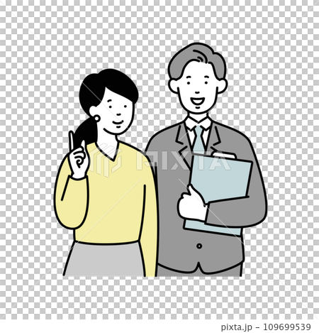 笑顔で案内をする男女のビジネスパーソンのイラスト素材 笑顔で案内をする男女のビジネスパーソンのイラスト素材 109699539