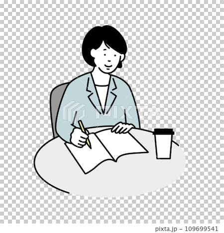 女性商務人士撰寫文件的插畫素材 109699541
