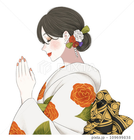 着物を着てお願い事をする女性 109699838