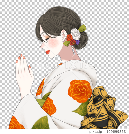 着物を着てお願い事をする女性 109699838