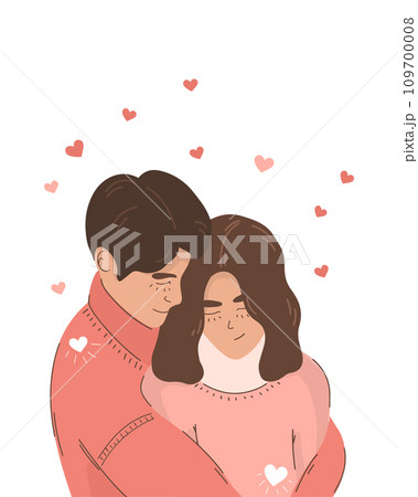 Young couple in pink clothes hugging. Love is in the air 109700008