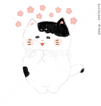 幸せそうなねこのイラスト　手描き 109701378