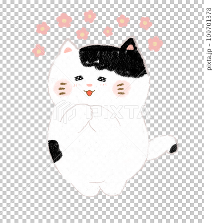 幸せそうなねこのイラスト　手描き 109701378