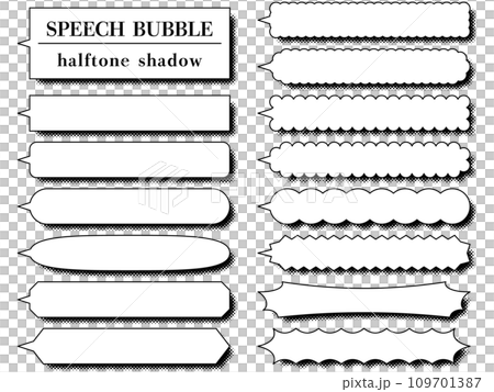 一組 15 個帶有半色調陰影的水平氣泡的插圖 一組 15 個帶有半色調陰影的水平氣泡的插圖 109701387
