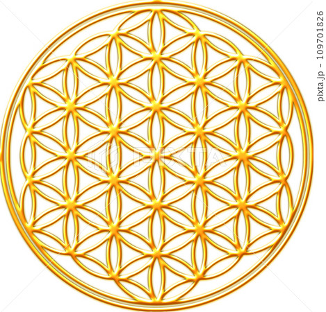 金色の立体フラワーオブライフ　神聖幾何学のシンボルマーク 109701826