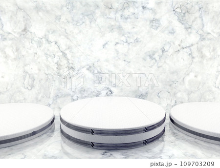 Bright stone and white marble platforms in vivid colors and empty room. Bright stone and white marble platforms in vivid colors and empty room. 109703209