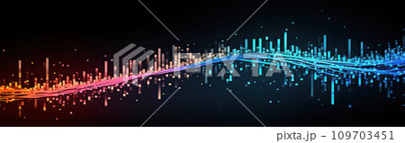A Vibrant Symphony of Colors Emanating from a Pitch-Black Canvas. A colorful sound wave on a black background 109703451