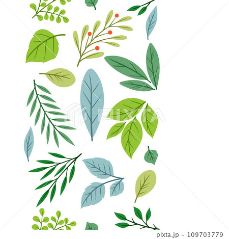 Seamless pattern of sprigs with green leaves. Decorative natural plants. Seamless pattern of sprigs with green leaves. Decorative natural plants. 109703779