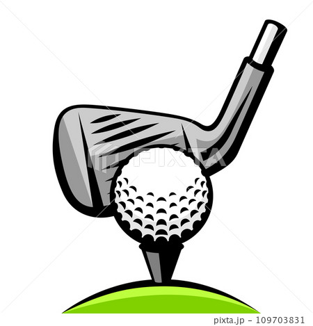 Golf stick and ball illustration. Sport club item or symbol. Golf stick and ball illustration. Sport club item or symbol. 109703831