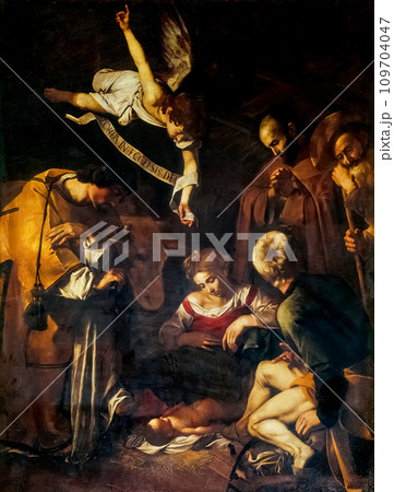 Michelangelo Merisi da Caravaggio - Nativity with St Francis and St Lawrence 109704047