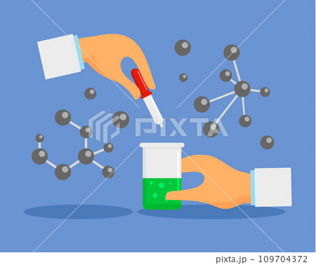 Pipette and flask concept background. Flat illustration of pipette and flask vector concept background for web design 109704372
