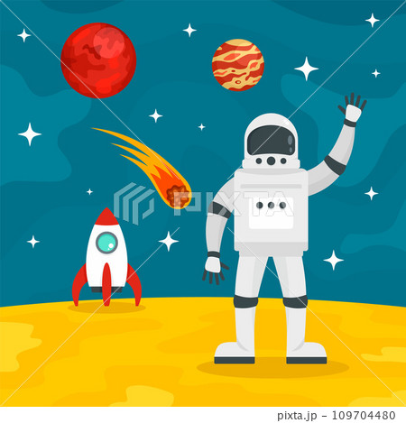 Hello from spaceman concept background. Flat illustration of hello from spaceman vector concept background for web design Hello from spaceman concept background. Flat illustration of hello from spaceman vector concept background for web design 109704480