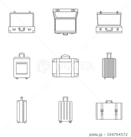 Travel bag icon set. Outline set of 9 travel bag vector icons for web design isolated on white background Travel bag icon set. Outline set of 9 travel bag vector icons for web design isolated on white background 109704572