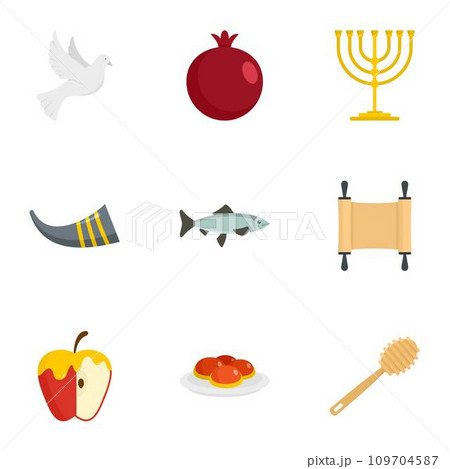 Rosh hashanah icon set. Flat set of 9 rosh hashanah vector icons for web design 109704587