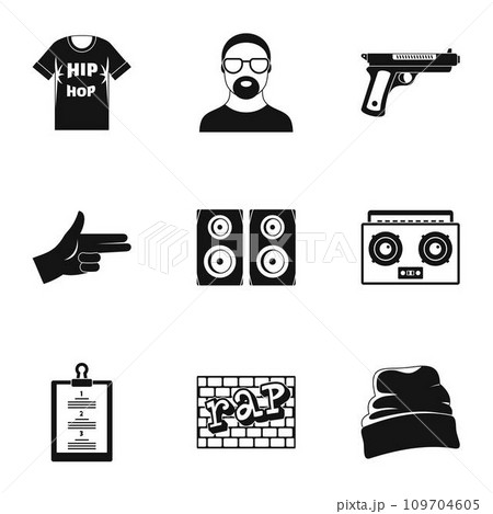 Hip hop icon set. Simple set of 9 hip hop vector icons for web design on white background 109704605
