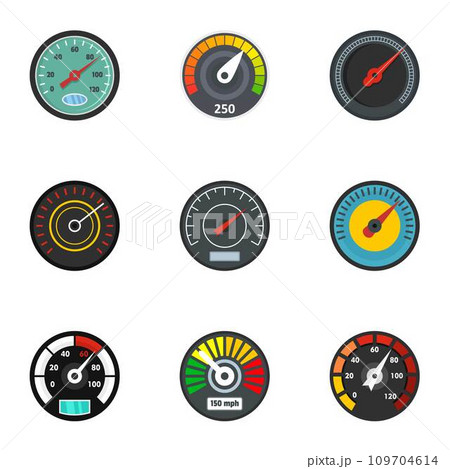 Speedometer icon set. Flat set of 9 speedometer vector icons for web design Speedometer icon set. Flat set of 9 speedometer vector icons for web design 109704614