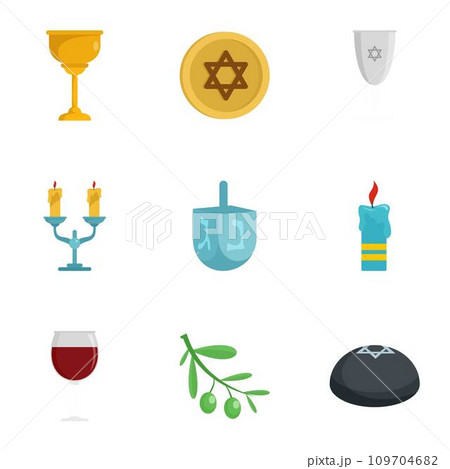 Judaism icon set. Flat set of 9 judaism vector icons for web design 109704682