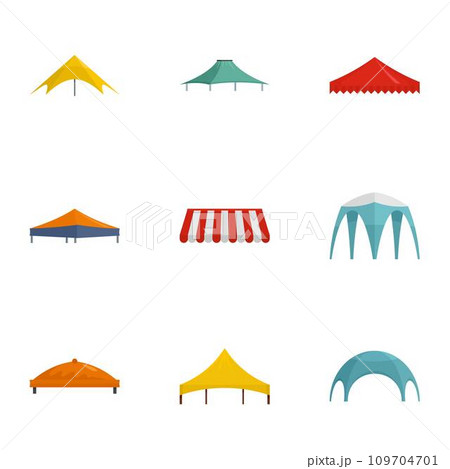 Tent icon set. Flat set of 9 tent vector icons for web design 109704701