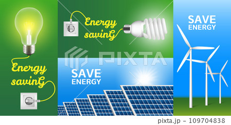 Energy saving banner set. Realistic illustration of energy saving vector banner set for web design 109704838