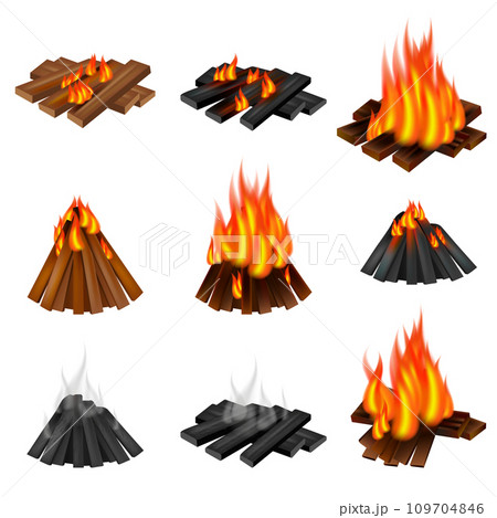 Campfire icon set. Realistic set of campfire vector icons for web design isolated on white background 109704846