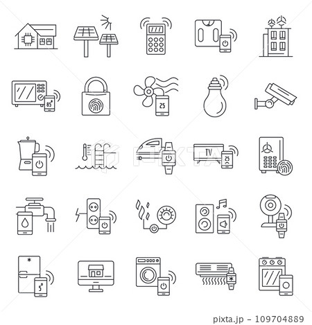 Intelligent building icon set. Outline set of intelligent building vector icons for web design isolated on white background 109704889