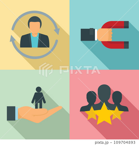 Customer retention icon set. Flat set of customer retention vector icons for web design 109704893