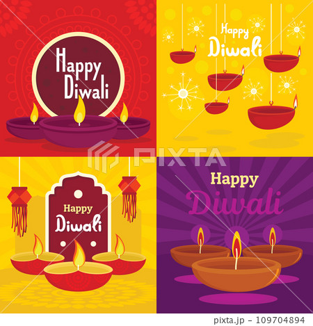 Diwali banner set. Flat illustration of diwali vector banner set for web design 109704894