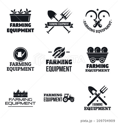 Farming garden equipment logo set. Simple set of farming garden equipment vector logo for web design on white background 109704909
