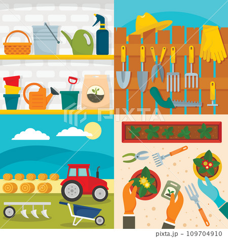 Farming equipment banner set. Flat illustration of farming equipment vector banner set for web design 109704910